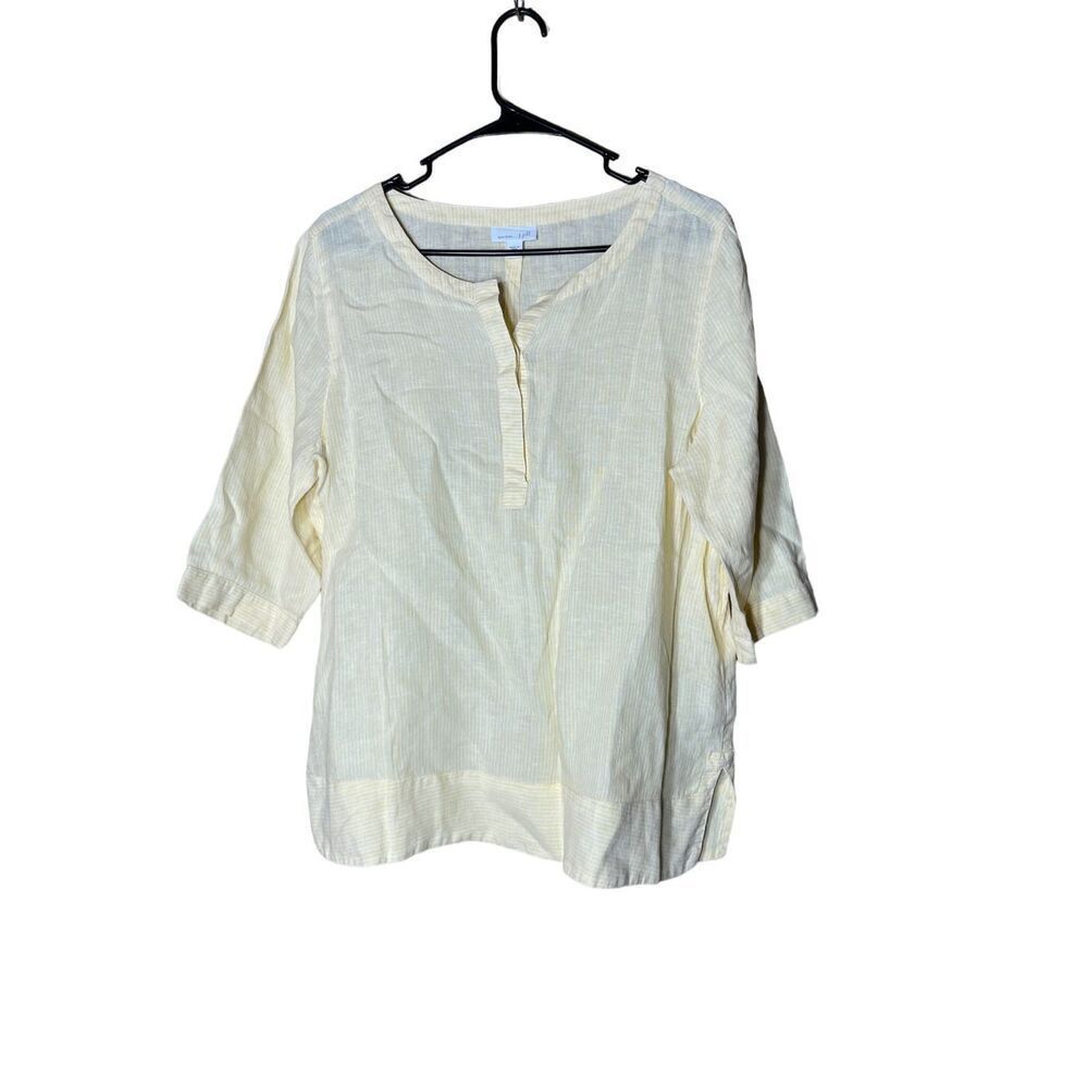 J. JILL Womens Lightweight 100% Linen Yellow‎ White Striped Peasant Tunic Size M